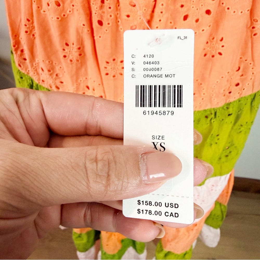 💋Anthropologie Hitch eyelet Orange, Green, and Cream Maxi Skirt size XS - Picture 9 of 11